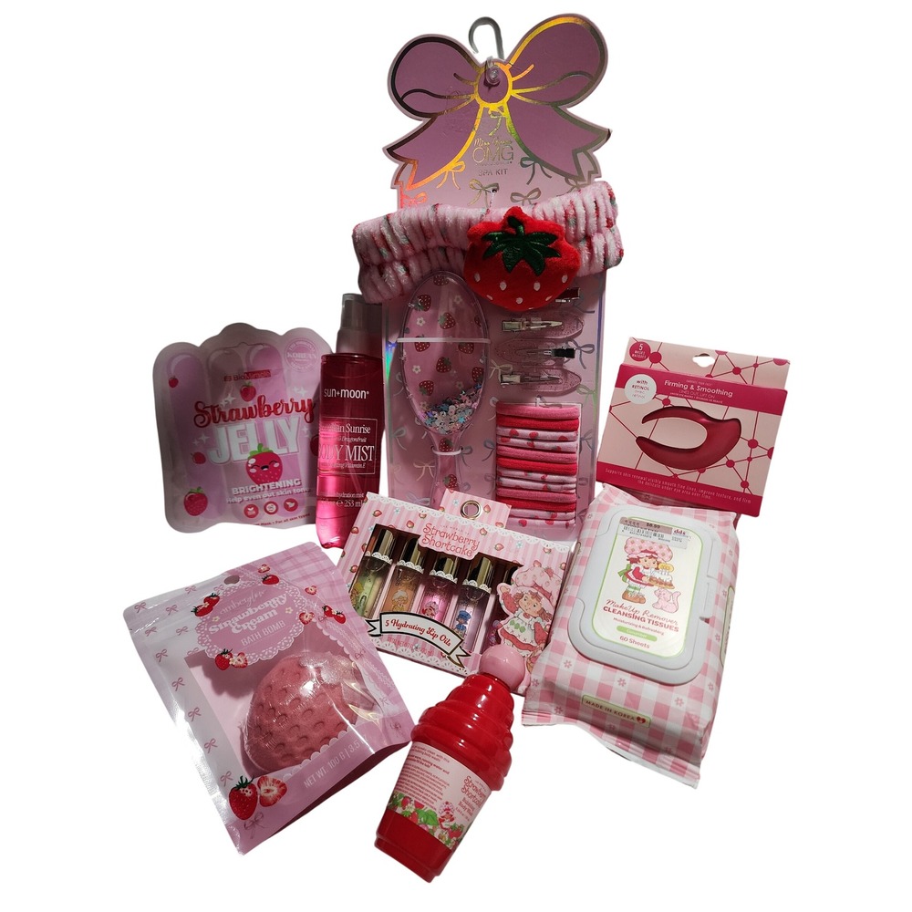 Strawberry Spa Gift Set Miss Gwen OMG Headband Lip Oil Body Mist Mask Bundle